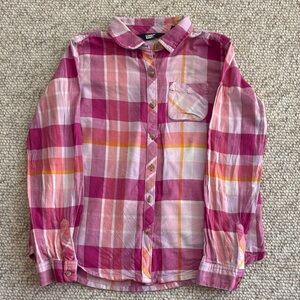 Land’s End Pink and Orange Plaid Flannel Shirt, size 10/12